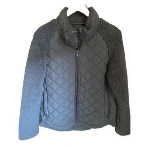 Bernardo Packable‎ Quilted Faux Shearling Jacket Performance Petrol Blue S NWOT
